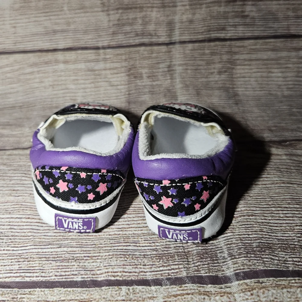 Vans pink and purple stars and cats baby crib slip on shoes
